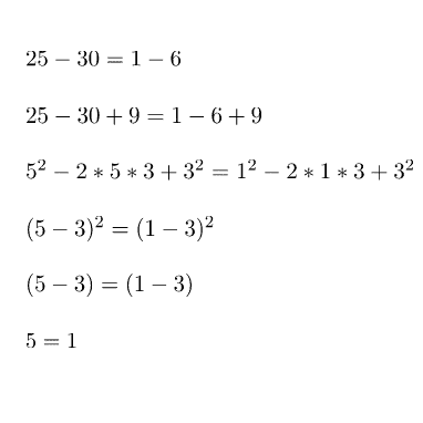 Demostración matemática invalida de que 5=1