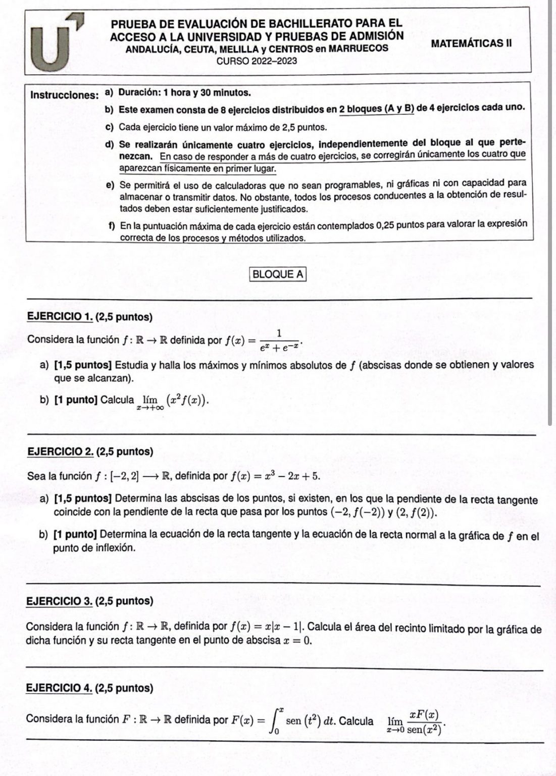 Examen Matemáticas Andalucía Junio 2023 Resuelto Selectividad [PEvAU]